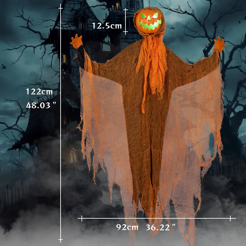 Halloween Decoration Luminous Demon Pumpkin Scarecrow Hanging Ornaments Turned Head Pumpkin Halloween Horror Home Decor Yard