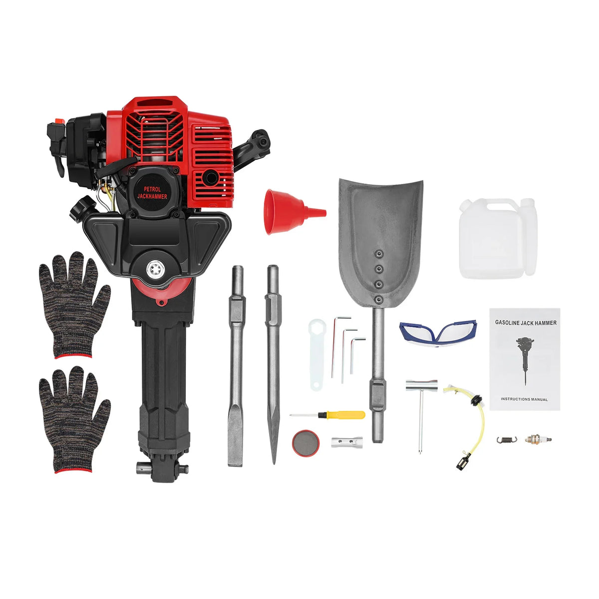 2-Stroke Petrol Demolition Hammer 52CC 1900W Concrete Breaker 1500BPM Jack Hammer for Rock and Concrete,Hand Pull Start