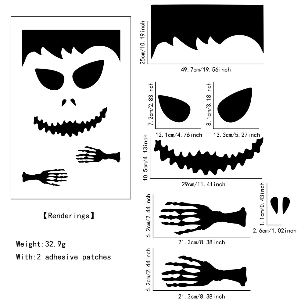 Halloween Decorations Room Door Stickers Window Decor Skeleton Hand Pumpkin DIY Window Stickers Ghost Devil Witch Hat Decor