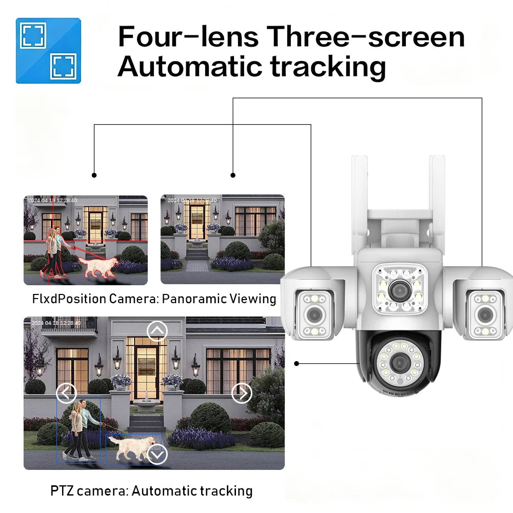 Yoosee 6K 15MP 3 Lens 3 Screens WiFi PTZ IP Camera Outdoor Waterproof Auto Tracking Color Night Vision Security Camera System