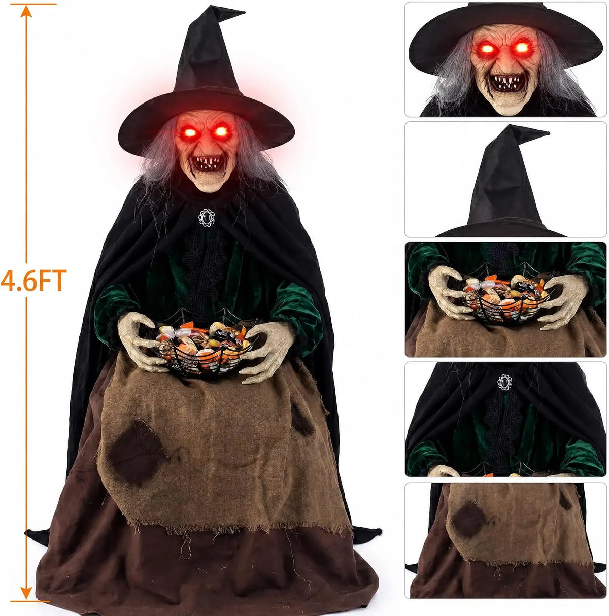 Halloween Animated Witch Decorations Sound Motion Activated Sitting Glowing Eyes Sound Animatronic Scary Decor Porch Yard Haunte