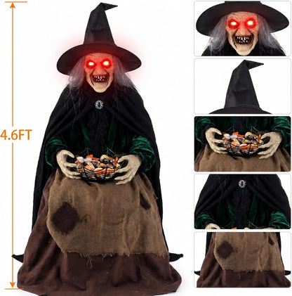 Halloween Animated Witch Decorations Sound Motion Activated Sitting Glowing Eyes Sound Animatronic Scary Decor Porch Yard Haunte