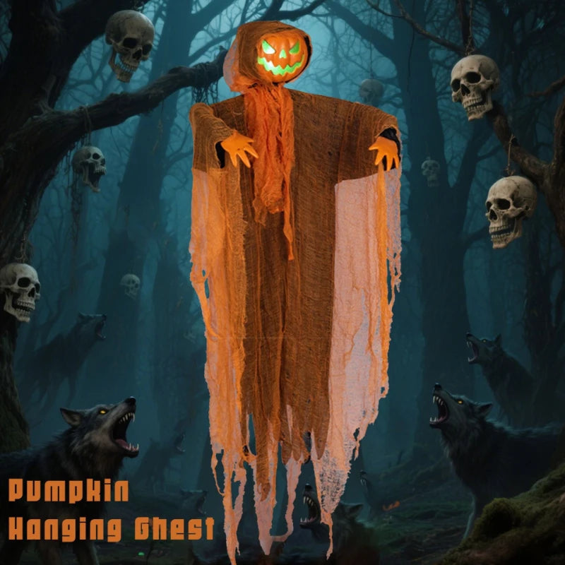 Halloween Decoration Luminous Demon Pumpkin Scarecrow Hanging Ornaments Turned Head Pumpkin Halloween Horror Home Decor Yard
