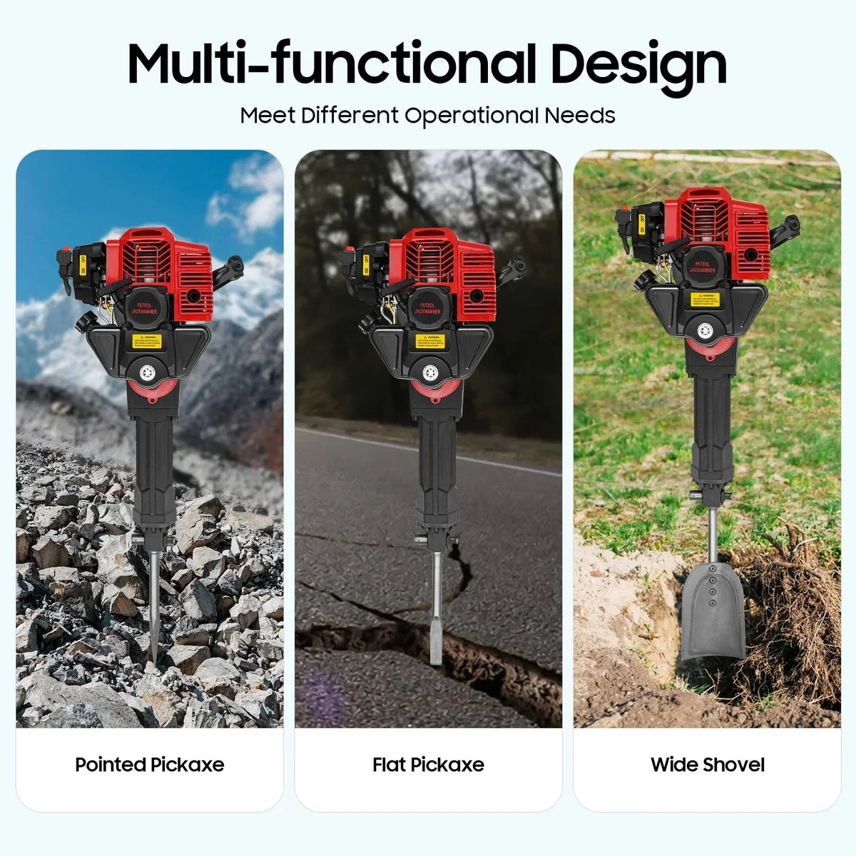 2-Stroke Petrol Demolition Hammer 52CC 1900W Concrete Breaker 1500BPM Jack Hammer for Rock and Concrete,Hand Pull Start