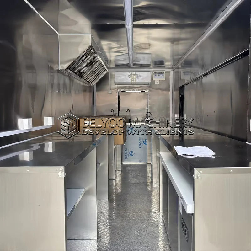 Belyoo Fast Food Truck Mobile BBQ Trailer Ice Cream Cart Concession Trailer Juice Vending Car Food Kiosk Trailers Fully Equipped