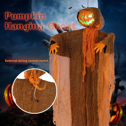 Halloween Decoration Luminous Demon Pumpkin Scarecrow Hanging Ornaments Turned Head Pumpkin Halloween Horror Home Decor Yard