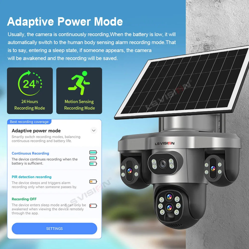 LS VISION 10X Optical Zoom 20MP 4G /Wifi Solar Camera Outdoor 3 Screens 3 PTZ 360° Auto Tracking IP Surveillance Camera V380 Pro