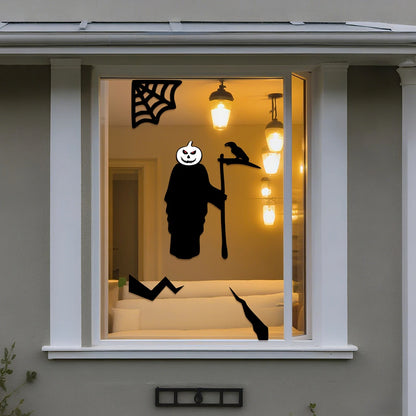 Halloween Decorations Room Door Stickers Window Decor Skeleton Hand Pumpkin DIY Window Stickers Ghost Devil Witch Hat Decor