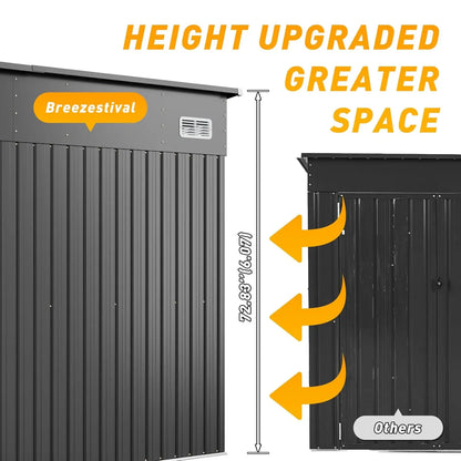 8x10 Metal Outdoor Storage Shed Triple Doors Dual Lock Sloped Roof Galvanized Steel for Mower Bike Garden Tools, Custom