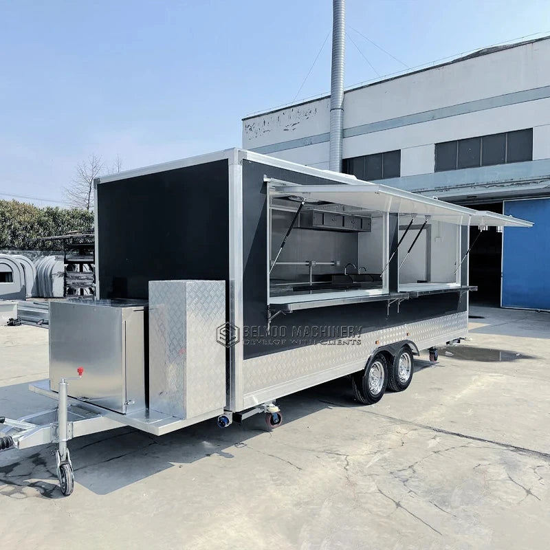 Belyoo Fast Food Truck Mobile BBQ Trailer Ice Cream Cart Concession Trailer Juice Vending Car Food Kiosk Trailers Fully Equipped