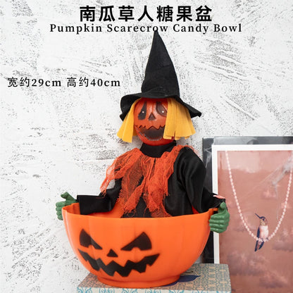 Halloween scene decoration: Pumpkin bucket, funny candy plate, props, ornaments, event atmosphere decorations, bar decor
