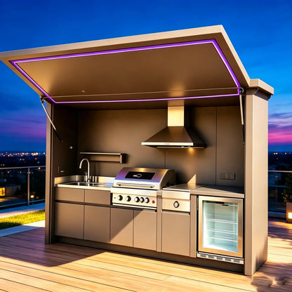 Stylish Aluminum Outdoor Kitchen, Modular BBQ Grill Cabinet Unit for Backyard Courtyard Patio Outdoor Family Party Barbecu