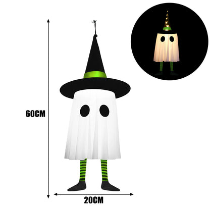 Halloween Hanging Ghost Decorations, Outdoor Halloween Witches Hat Lights, Glowing Ghosts for Garden Trees, Yard Halloween Decor