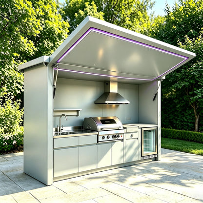 Stylish Aluminum Outdoor Kitchen, Modular BBQ Grill Cabinet Unit for Backyard Courtyard Patio Outdoor Family Party Barbecu