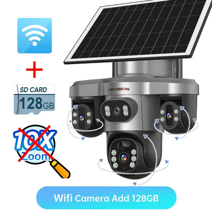 LS VISION 10X Optical Zoom 20MP 4G /Wifi Solar Camera Outdoor 3 Screens 3 PTZ 360° Auto Tracking IP Surveillance Camera V380 Pro