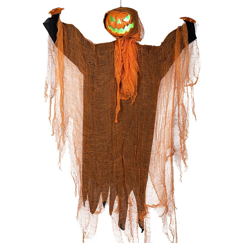 Halloween Decoration Luminous Demon Pumpkin Scarecrow Hanging Ornaments Turned Head Pumpkin Halloween Horror Home Decor Yard