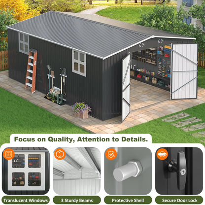 VIWAT 10x10~12x18FT Outdoor Metal Storage Heavy-Duty Frame Shed w/ Lockable Door, Heavy-Duty Tool Shed For Backyard Patio Graden