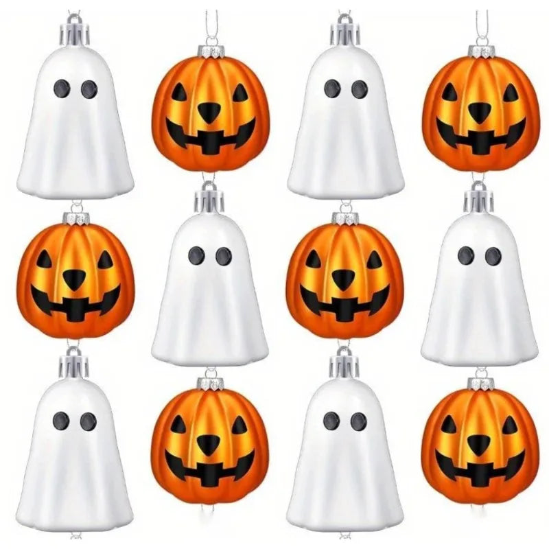 Halloween Hanging Ornaments Cute White Ghost And Orange Pumpkin Decoration Mini Plastic Halloween Tree Decorations Party Decor