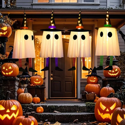Halloween Hanging Ghost Decorations, Outdoor Halloween Witches Hat Lights, Glowing Ghosts for Garden Trees, Yard Halloween Decor