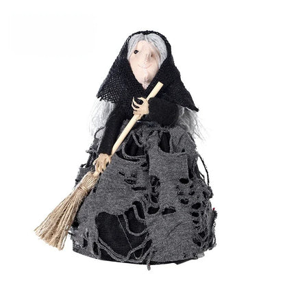 Halloween Witch Decoration with Broom Cute Hanging Ornament for Home Garden Indoor Party Decor Photography Props