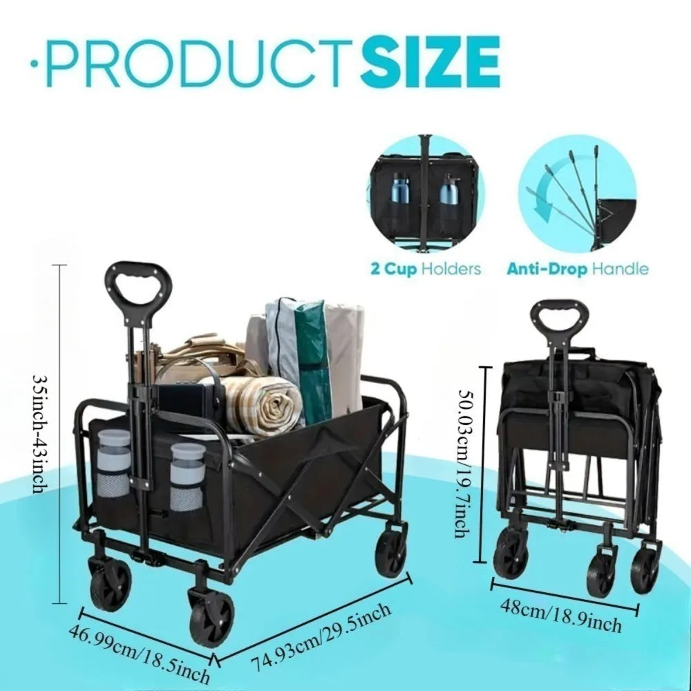Collapsible Wagon Cart Foldable Beach Wagon with All-Terrain Wheels  Heavy Duty Grocery Cart for Shopping, Beach, Camping, Sport