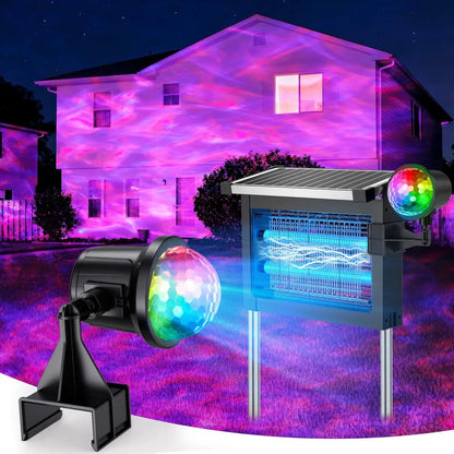 Solar Bug Zapper 4500V, 2-in-1 Rechargeable with Projection Light, IP66 Waterproof, Type-C Charging, for Patio, Yard & Camping