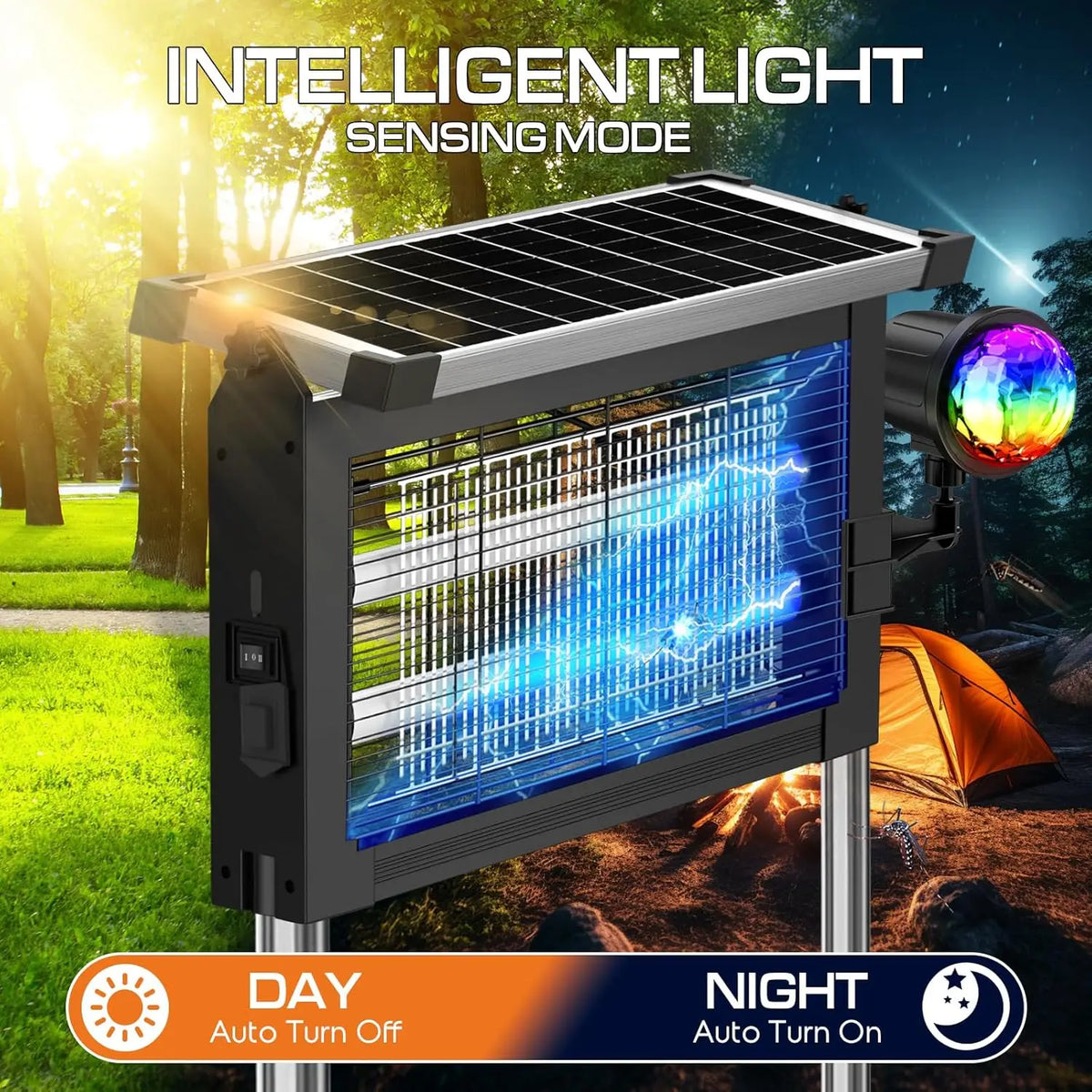 Solar Bug Zapper 4500V, 2-in-1 Rechargeable with Projection Light, IP66 Waterproof, Type-C Charging, for Patio, Yard & Camping