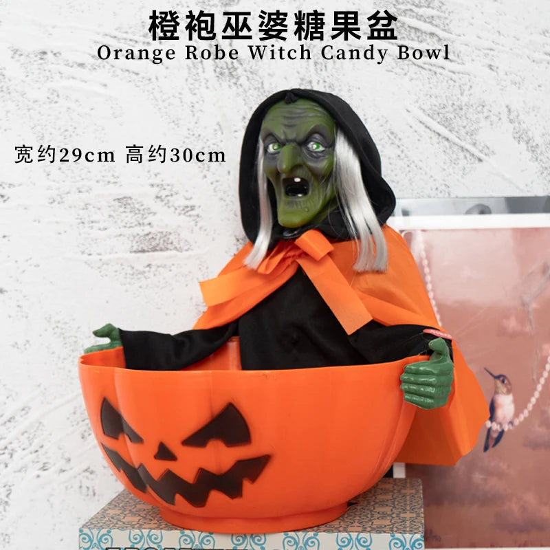 Halloween scene decoration: Pumpkin bucket, funny candy plate, props, ornaments, event atmosphere decorations, bar decor