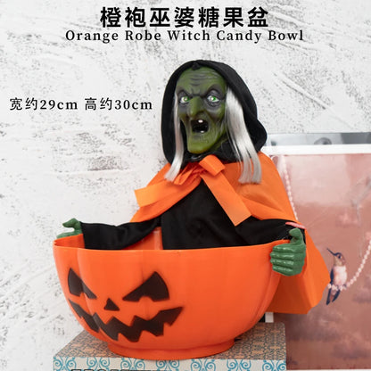 Halloween scene decoration: Pumpkin bucket, funny candy plate, props, ornaments, event atmosphere decorations, bar decor