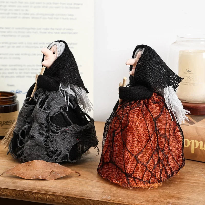Halloween Witch Decoration with Broom Cute Hanging Ornament for Home Garden Indoor Party Decor Photography Props