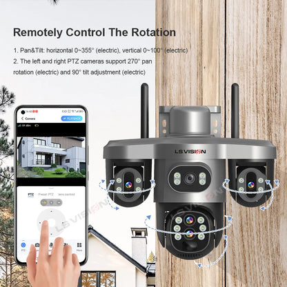 LS VISION 10X Optical Zoom 20MP 4G /Wifi Solar Camera Outdoor 3 Screens 3 PTZ 360° Auto Tracking IP Surveillance Camera V380 Pro