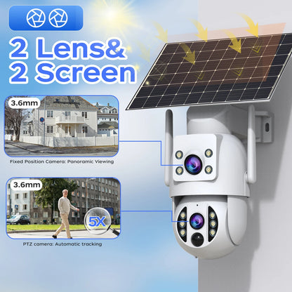 JOOAN 4K Outdoor WiFi Solar Camera Dual Lens Human Detect Night Vision Low Power Battery Camara Security Video Surveillance
