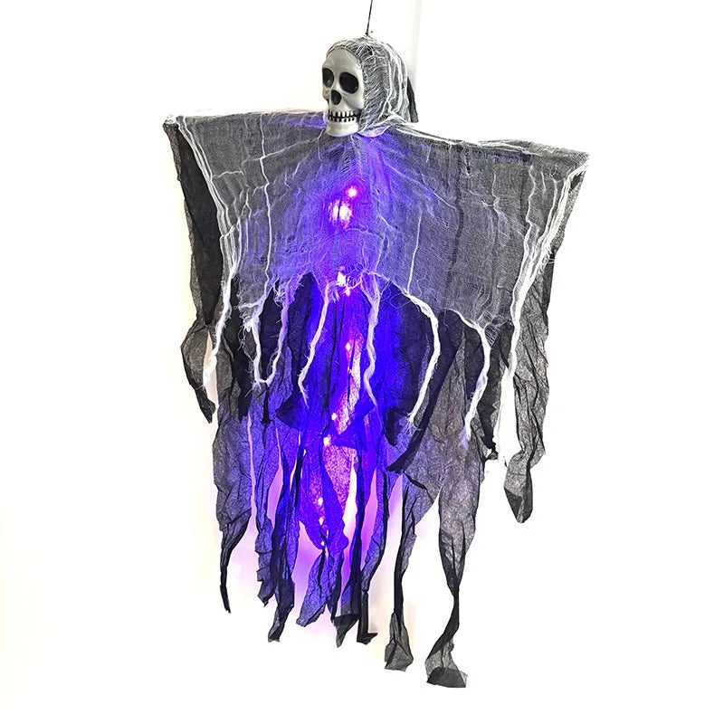 Halloween Home Outdoor Garden Decor Hanging Ghost Ornament Built-in Lighting Skull Skeleton Gauze Accessory Party Scene Setting
