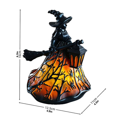 Halloween Spookys Witch Lantern Decor 3D Gothic Resin Brooms Figurine Porch Decorative Table Lamp Party Atmosphere Decor