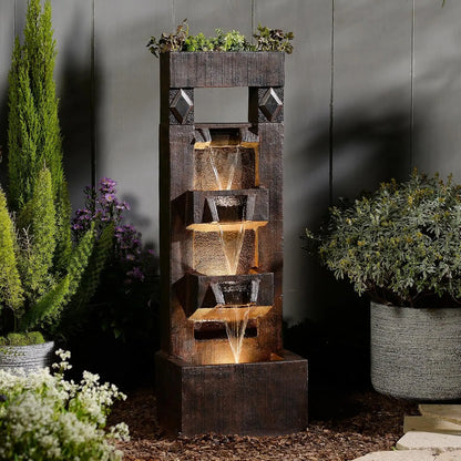 40.9" H 4-Tier Indoor/Outdoor Modern Water Fountain with Led Lights and Pump, Outdoor Freestanding Cascading Waterfall, Custom