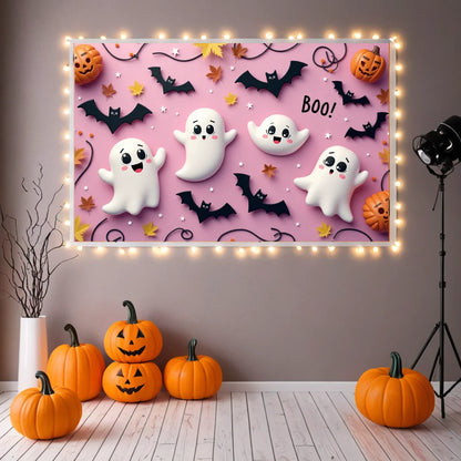 Halloween Decoration 180X110cm Pink Wall Spooky Ghost Booing Pumpkin Photography Backdrop Girls Baby Birthday Party Decor