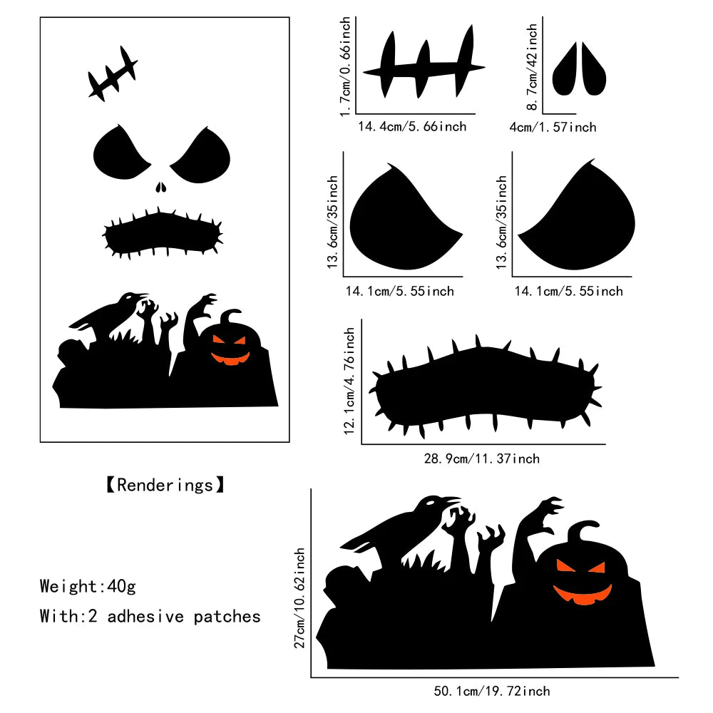 Halloween Decorations Room Door Stickers Window Decor Skeleton Hand Pumpkin DIY Window Stickers Ghost Devil Witch Hat Decor
