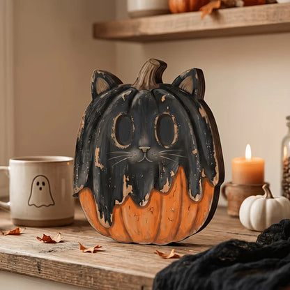 Halloween Wooden Blocks: ghosts, black cats, pumpkins, skulls, witches, owls, zombies, vampires.Shelf decor for autumn indoor ﻿