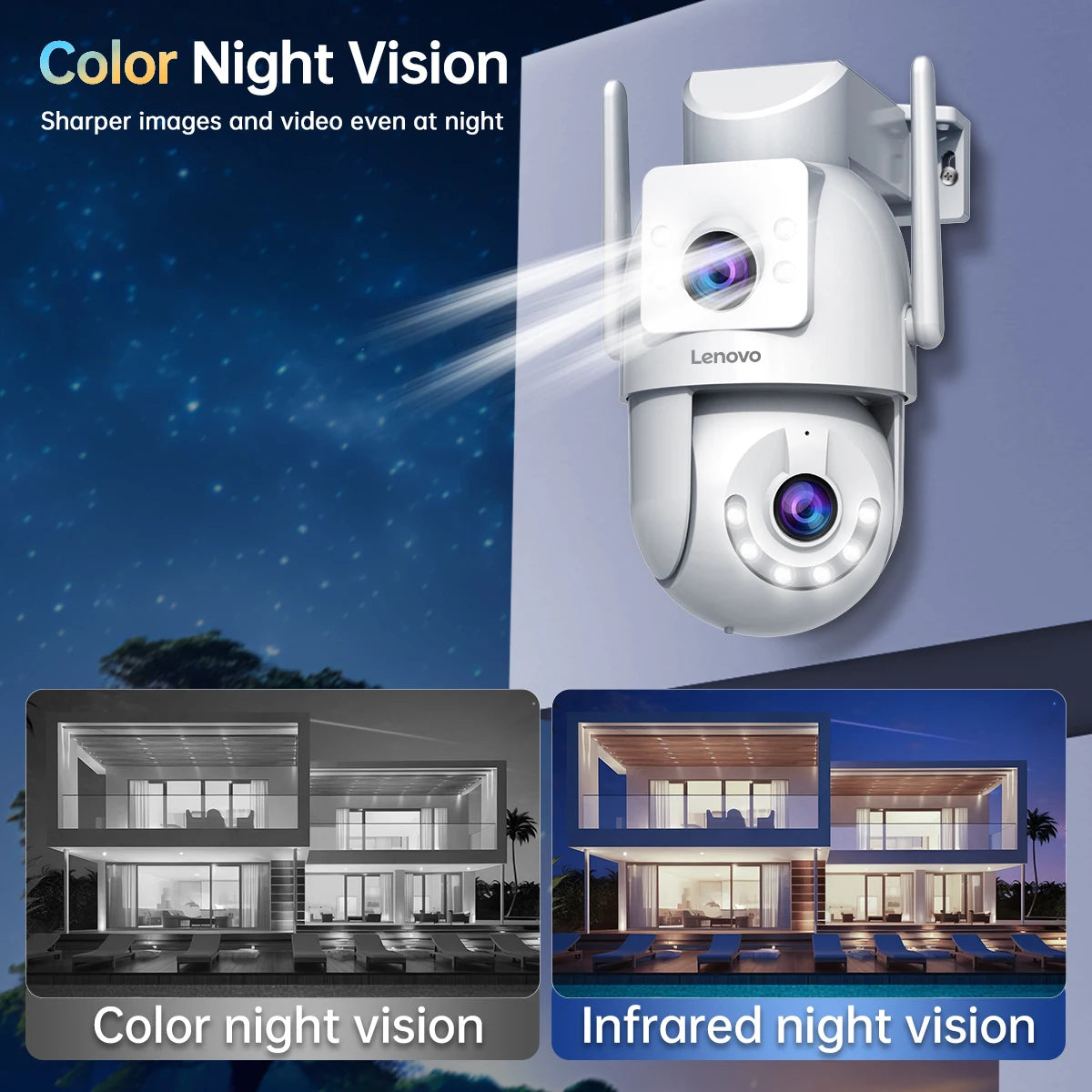 Lenovo 8MP HD Outdoor Security Camera with Dual Lens Dual Screen AI Tracking PTZ Color Night Vision Surveillance Protection