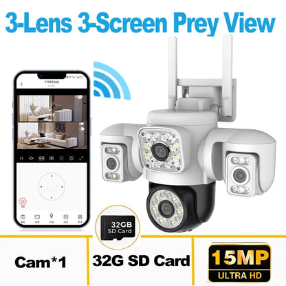 Yoosee 6K 15MP 3 Lens 3 Screens WiFi PTZ IP Camera Outdoor Waterproof Auto Tracking Color Night Vision Security Camera System
