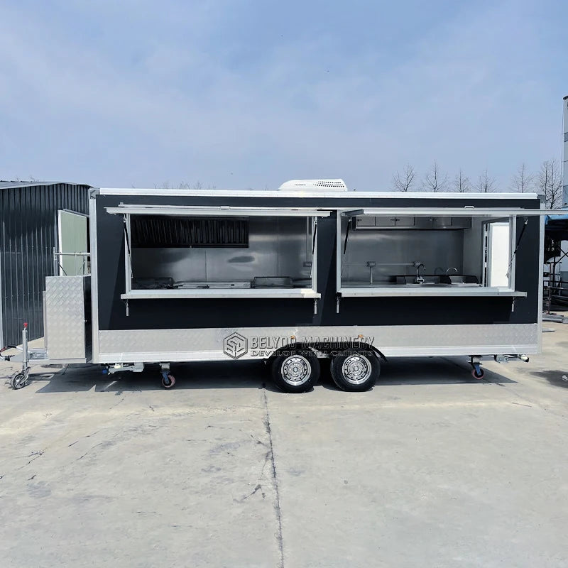 Belyoo Fast Food Truck Mobile BBQ Trailer Ice Cream Cart Concession Trailer Juice Vending Car Food Kiosk Trailers Fully Equipped