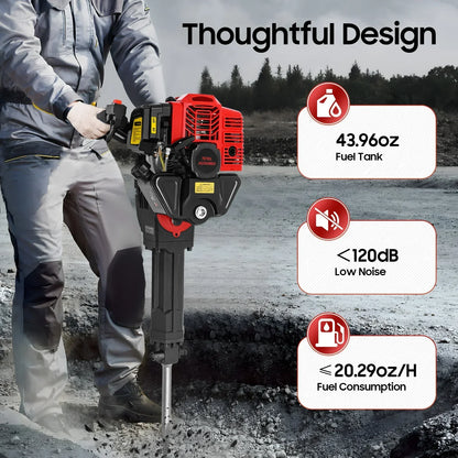 2-Stroke Petrol Demolition Hammer 52CC 1900W Concrete Breaker 1500BPM Jack Hammer for Rock and Concrete,Hand Pull Start