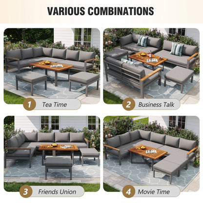 PINGGO Outdoor Garden Furniture Set With 2 Sofas and Table with Galvanised Iron Frame, Adjustable Backrests, Adjustable Table