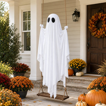 Halloween Swing Ghost Decoration Large Hanging White Ghost Outdoor Porch Yard Garden Party Decor