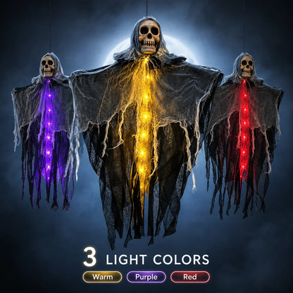 Halloween Home Outdoor Garden Decor Hanging Ghost Ornament Built-in Lighting Skull Skeleton Gauze Accessory Party Scene Setting