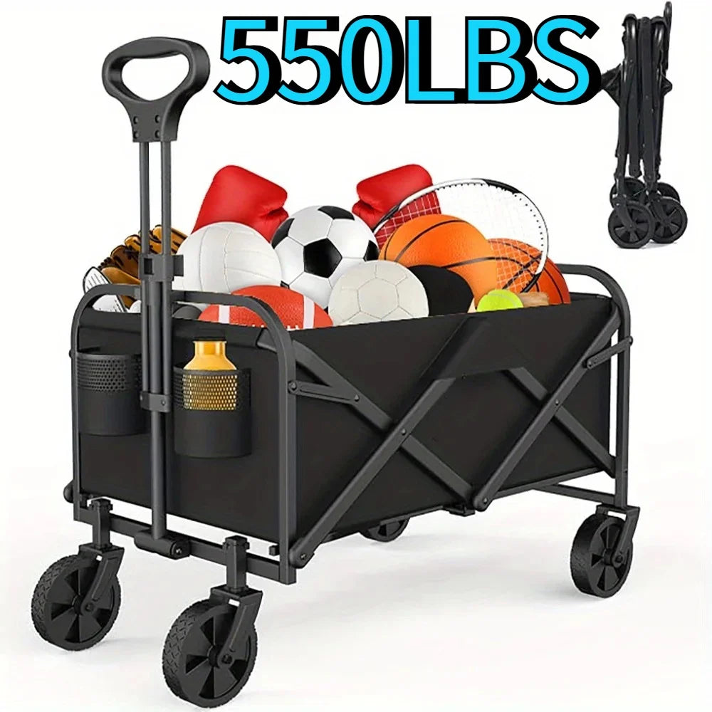 Collapsible Wagon Cart Foldable Beach Wagon with All-Terrain Wheels  Heavy Duty Grocery Cart for Shopping, Beach, Camping, Sport