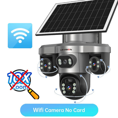 LS VISION 10X Optical Zoom 20MP 4G /Wifi Solar Camera Outdoor 3 Screens 3 PTZ 360° Auto Tracking IP Surveillance Camera V380 Pro