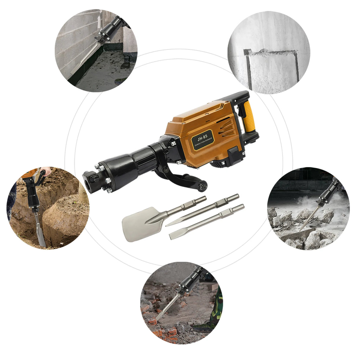 220 V 1700 W Electric Demolition Jack Hammer Concrete Breaker Electric Heavy Duty Hammer Digger 360° Rotating Handle with Box