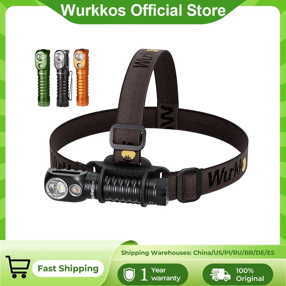 Wurkkos HD20 Headlamp 21700 Fishing Flashlight 2000 Lm Dual LED USB Reverse Charging Magnetic Tail Cap EDC Work & Camping