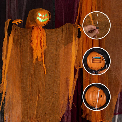 Halloween Decoration Luminous Demon Pumpkin Scarecrow Hanging Ornaments Turned Head Pumpkin Halloween Horror Home Decor Yard